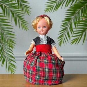 Vintage Tartan Pincushion Doll – Approx. 6” – Plaid Skirt, Lace Trim